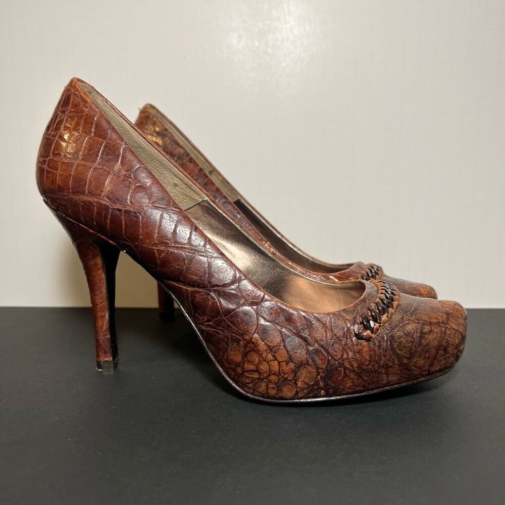 Womens Isola Cognac Brown Crocodile Print Pump Heels / Size 9.5